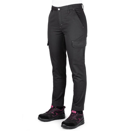 Black Hammer Womens Cargo Work Trousers Multi Pockets Elastic Waist Heavy Duty Triple Stitched Reinforcing Stress Point Endure Workwear