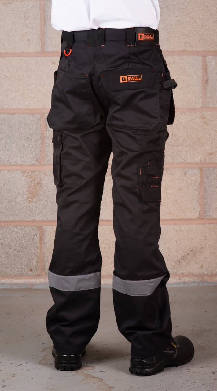 Black Hammer - Work Trousers for Men's Multi Pockets Cargo Heavy Duty Triple Stitched Cordura Reinforcing Stress Points Knee Pad Pockets