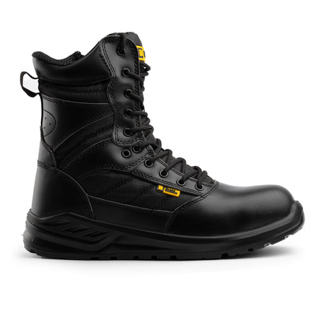 Black Hammer Genuine Leather Combat Boots for Men: Military Tactical Police Work Safety Boots with Steel Toe Cap, Lightweight Ankle Support Outdoor Use 6666