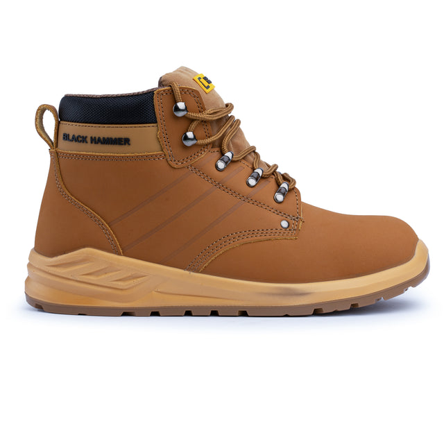 Black Hammer Mens Work Tan Safety Boots Steel Toe Cap Durable and Comfortable Safety Boots for Men Ideal for Warehouse Industrial and Outdoor Work George