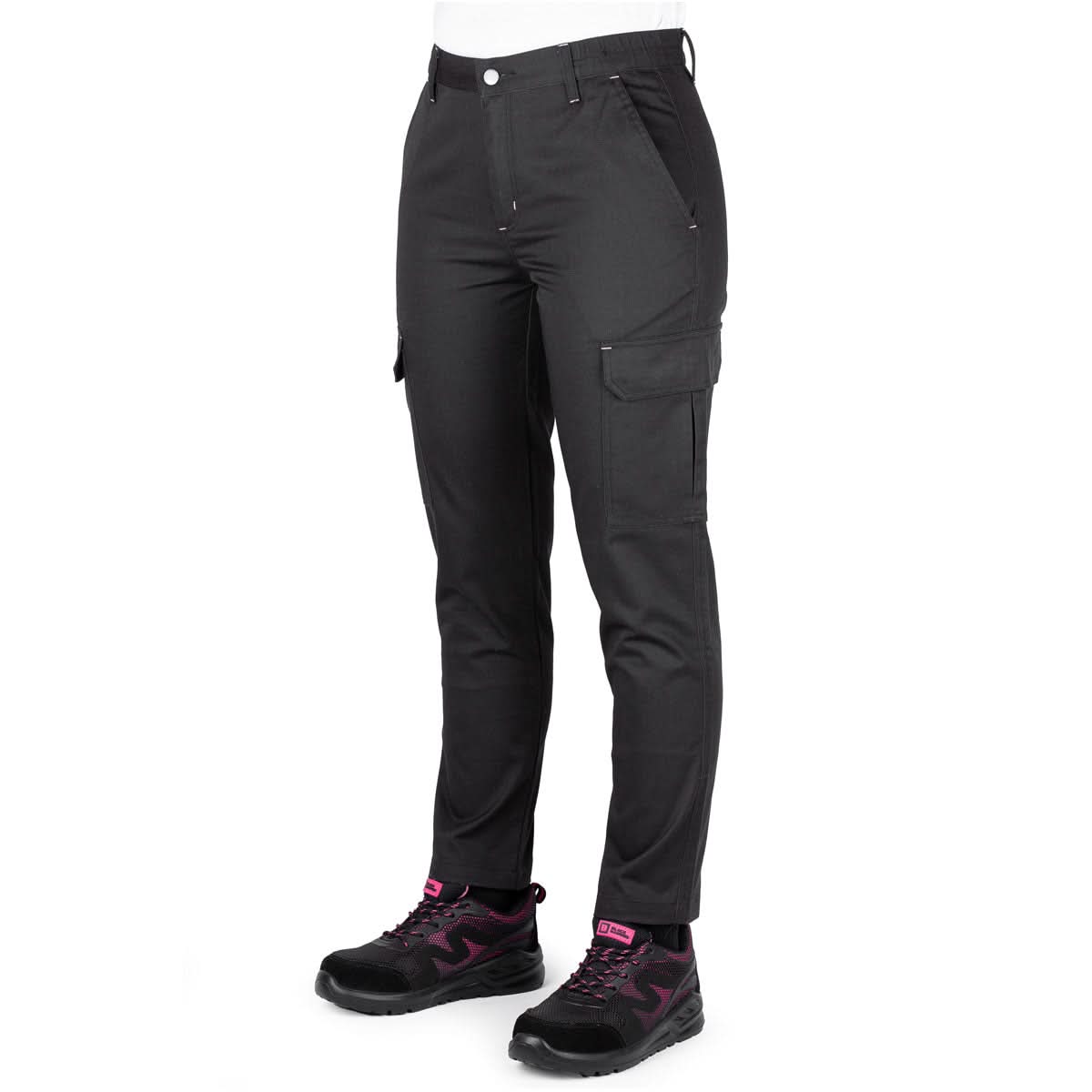 Black Hammer Womens Cargo Work Trousers Multi Pockets Elastic Waist Heavy Duty Triple Stitched Reinforcing Stress Point Endure Workwear