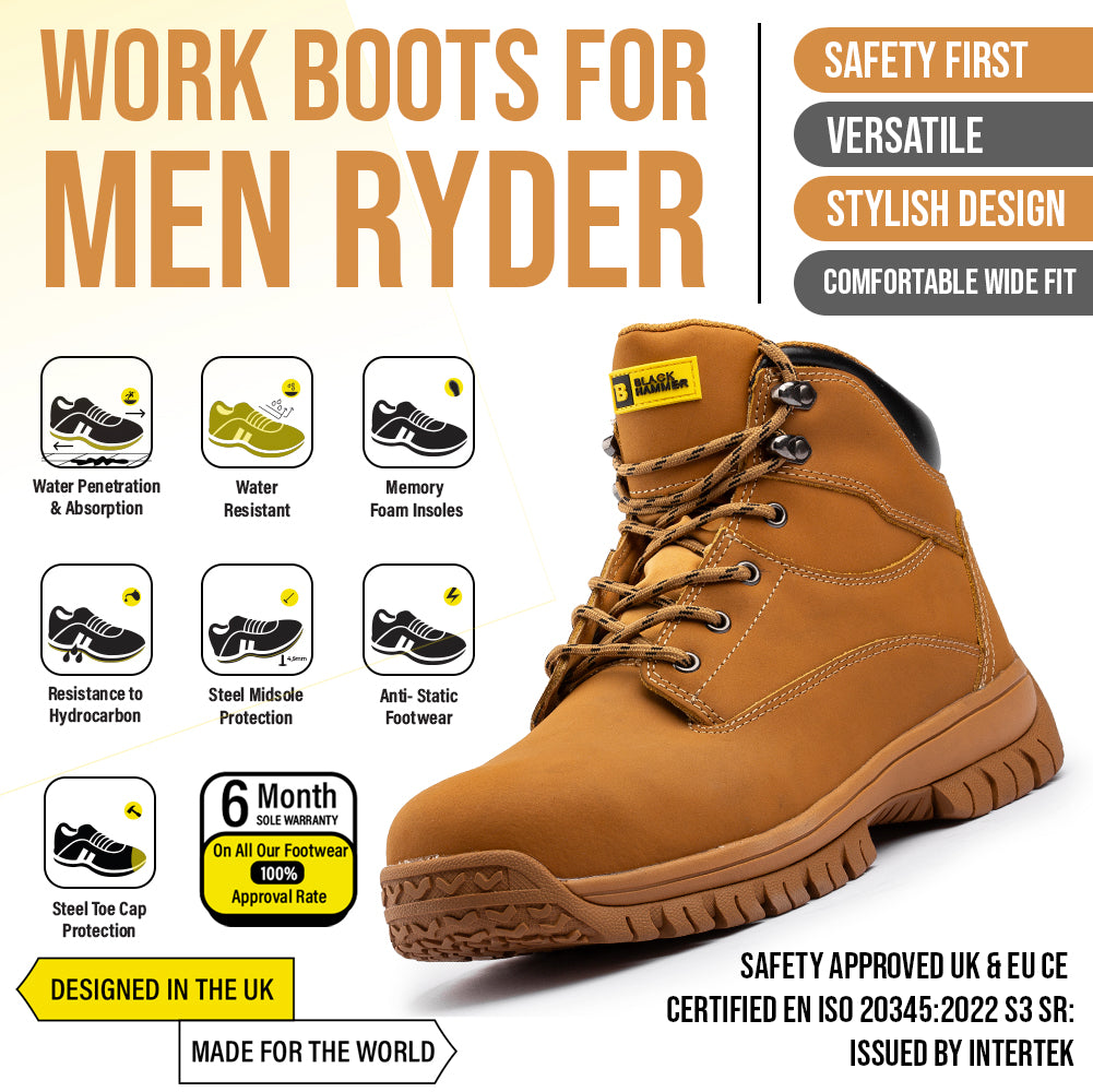 Tan wide fit safety boots