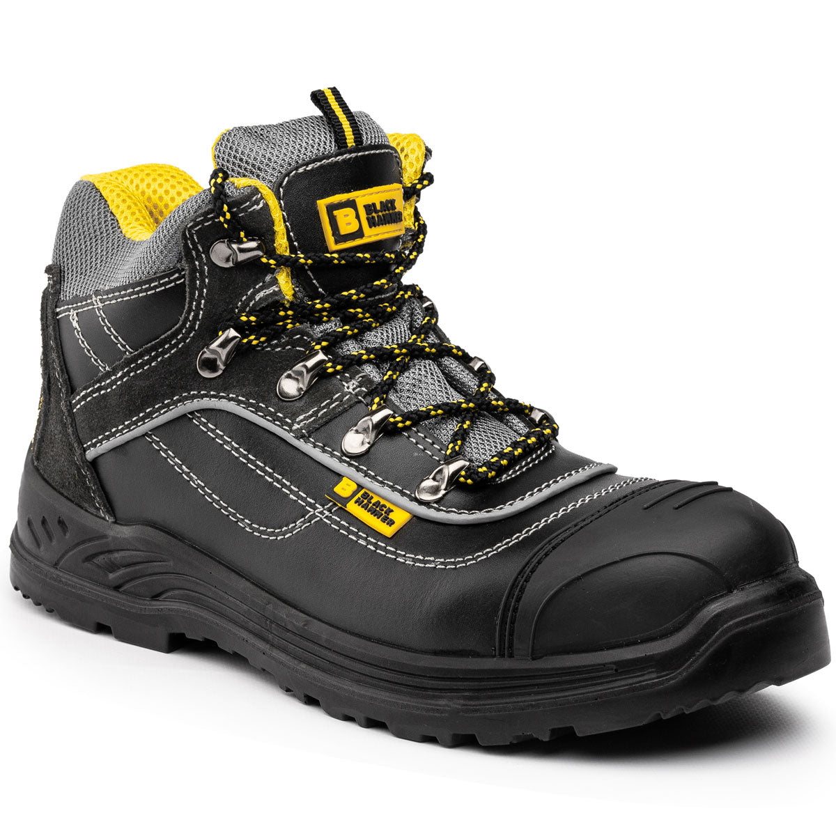 Black Hammer Mens Safety Boots Work Waterproof Shoes Leather Steel Toe Cap Working Ankle Lightweight Footwear S3 SRC 9944 - Black Hammer