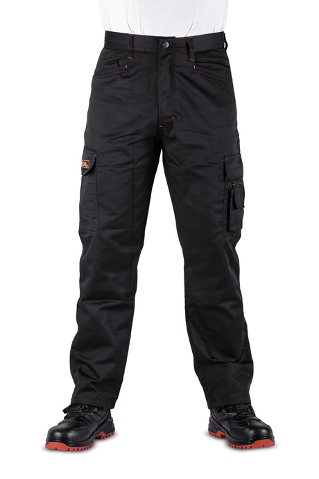 UneekClothing Men's Cargo Work Trousers - Flat Front, Sewn Crease - 40 Regular Black