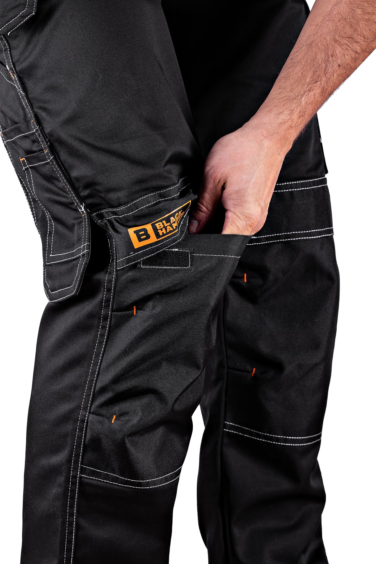 heavy duty triple stitched and knee pad pockets trousers black