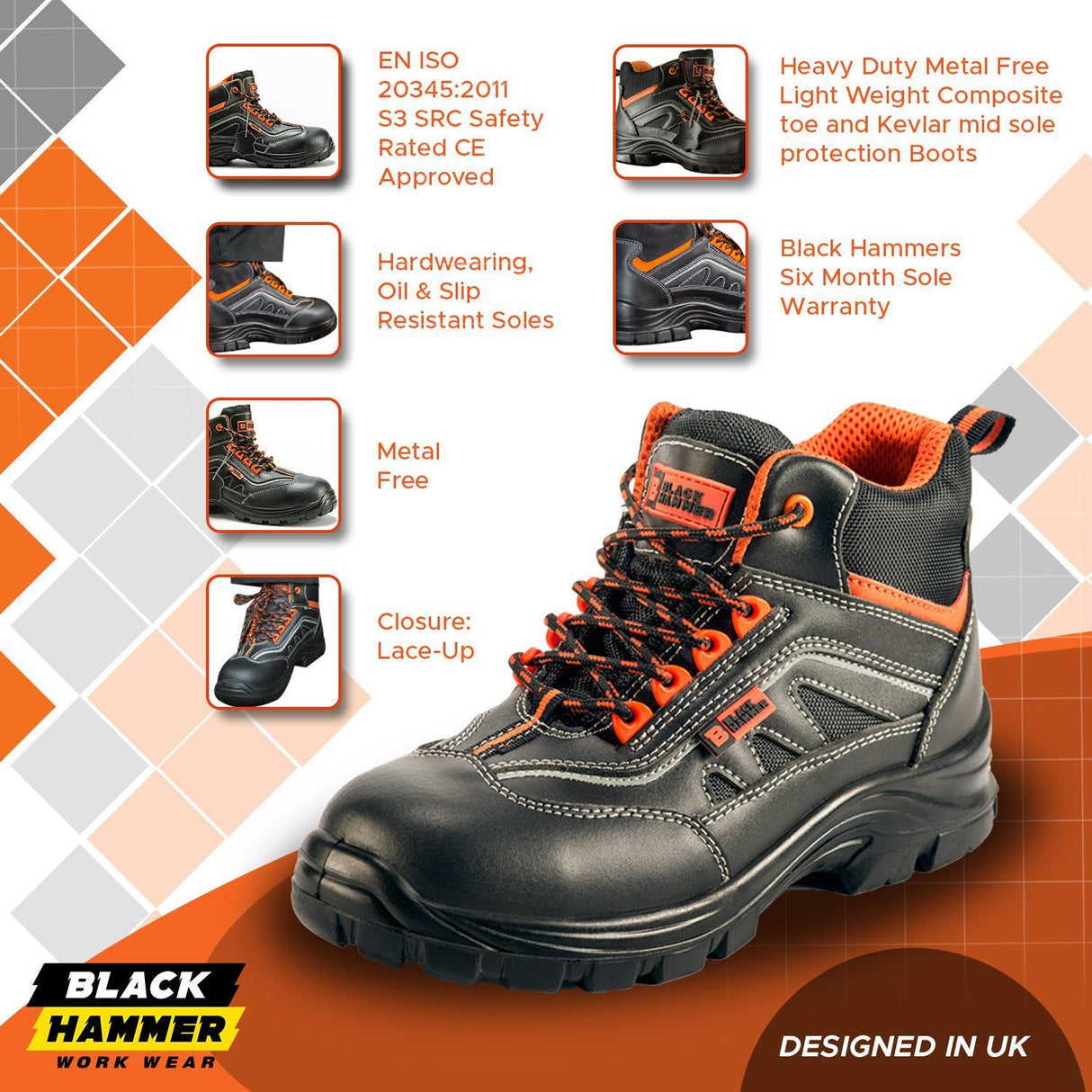 Composite Toe Safety Boots with Kevlar Midsole S3 SRC | Mens Heavy Duty 8852