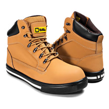 Load image into Gallery viewer, Men&#39;s Safety Leather Boots S3 SRC Steel Toe Cap Work Shoes Ankle Leather Tan 2007 Black Hammer

