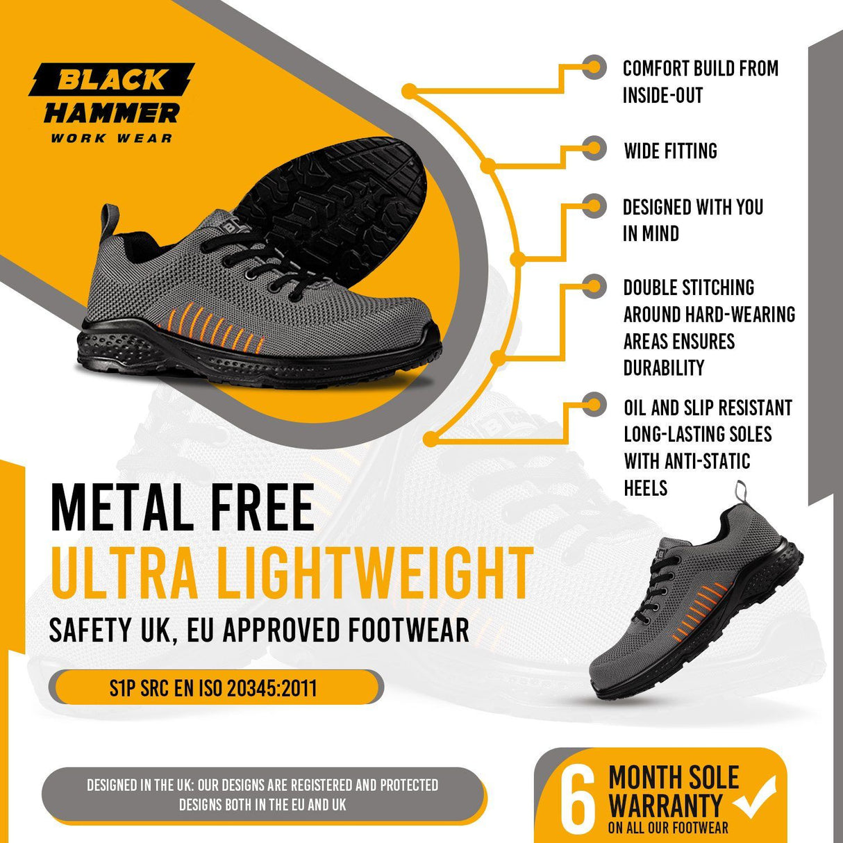 Hiker Mens Metal Free Safety Trainers with Flynit Upper